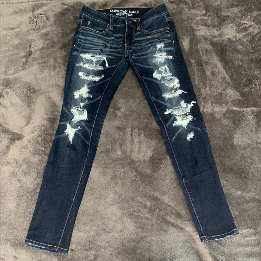 American Eagle Outfitters Blue Skinny Jeans Distressed